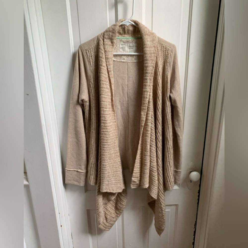 Anthropologie Beige Draped Open-Front Cardigan
